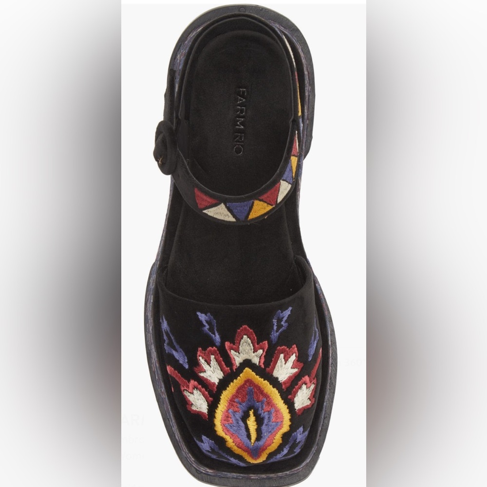 FARM Rio Embroidered Platform Shoe In Black Women’s Size 8 New - Picture 2 of 11